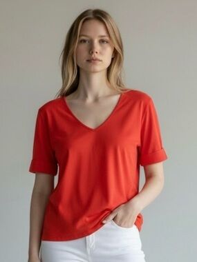 Ralph Lauren Coral-Red V-Neck Short Sleeve Top